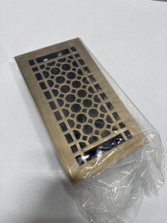 Signature Hardware 929149-4-8 Honeycomb Brass Floor Register - 4" X 8" (5" X 9-1/8" Overall) Antique Brass