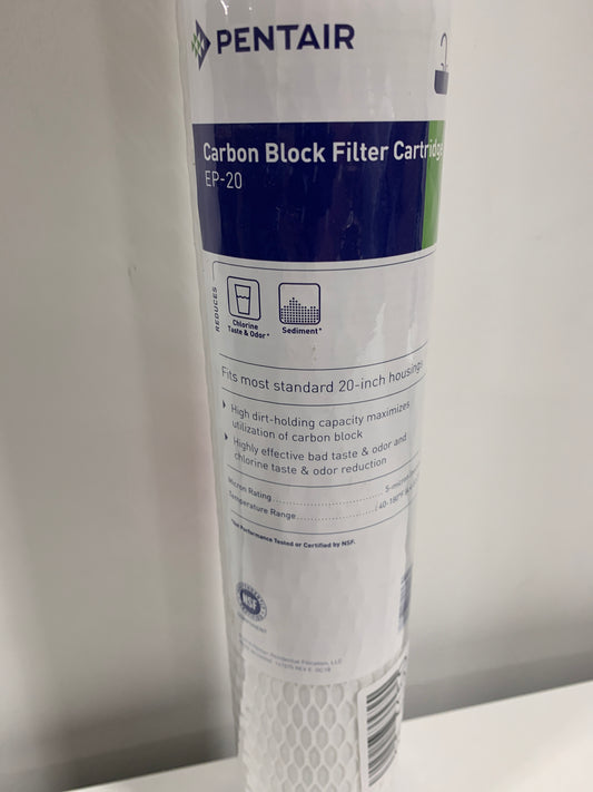 Pentair Pentek EP-20 Carbon Water Filter, 20-Inch, Whole House Carbon Block Replacement Cartridge with Bonded Powdered Activated Carbon (PAC) Filter, 20" x 2.5", 5 Micron