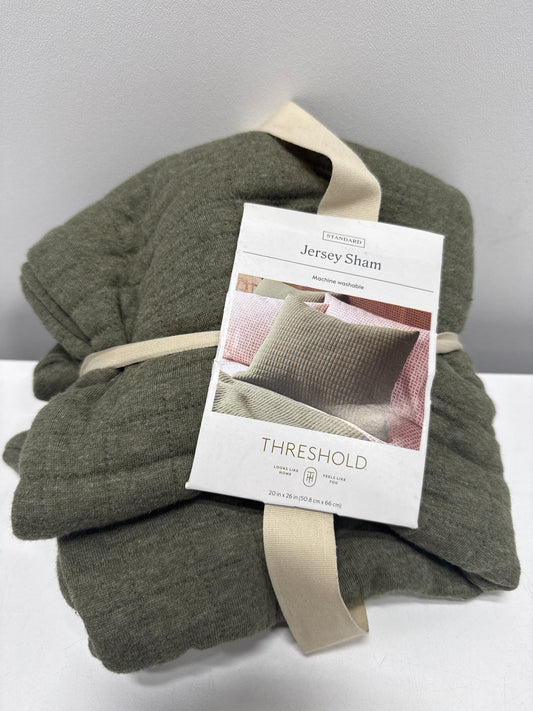 Standard Jersey Quilt Sham Dark Olive Green - Thresholdโข: Cotton Knitted, Machine Washable, No Flange