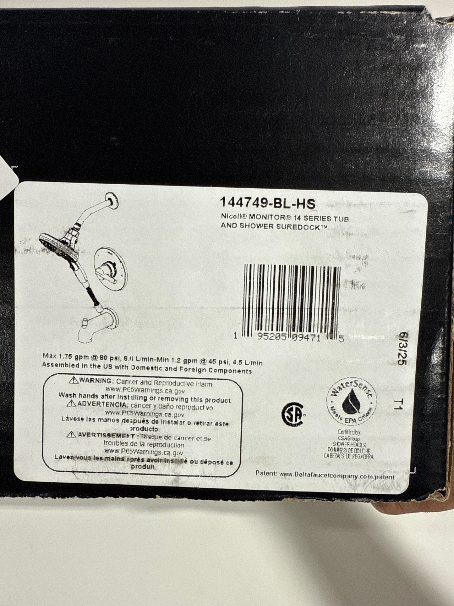 Scratch Delta Faucet Nicoli 14 Series SingleHandle Tub and Shower Trim Kit Black