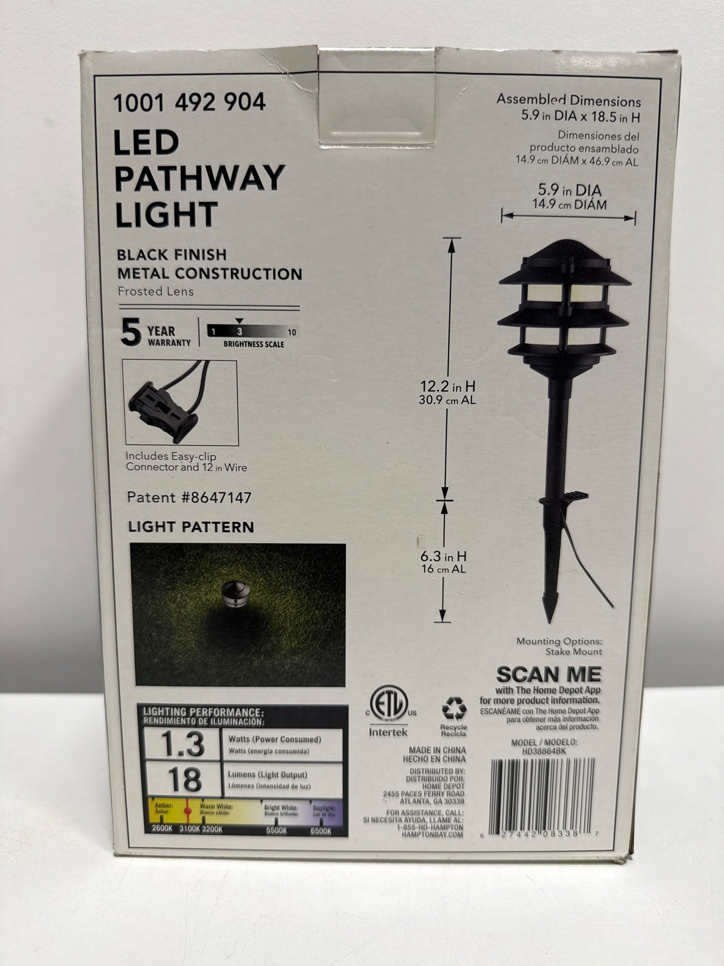 Hampton Bay Elmore Low Voltage Black Integrated LED 3-Tier Metal Outdoor Landscape Path Light