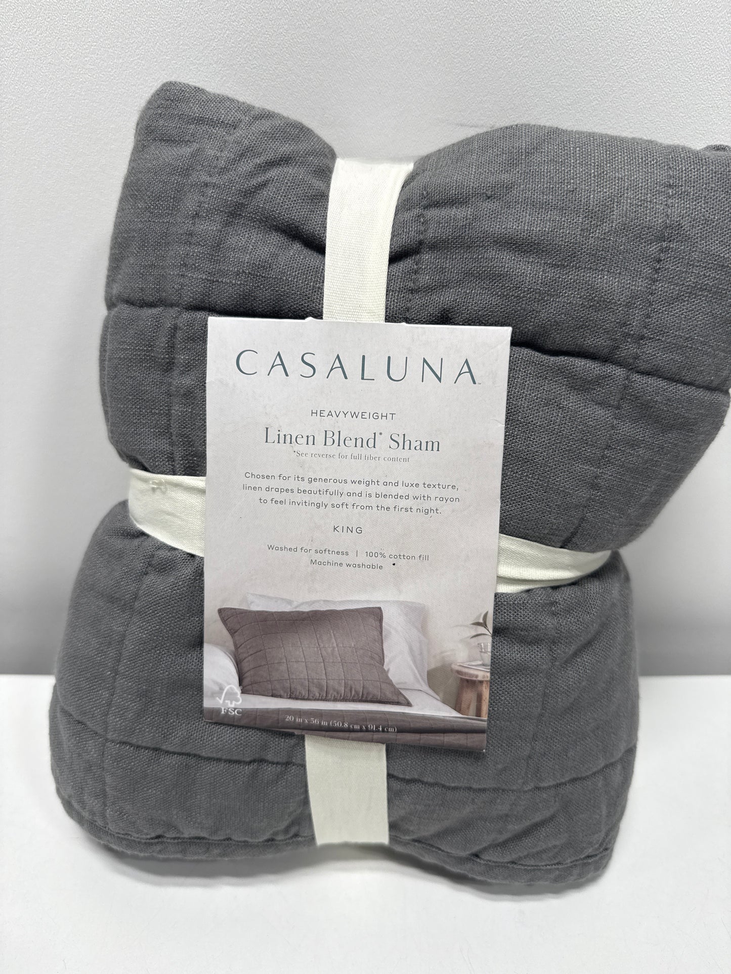 King Heavyweight Linen Blend Quilt Pillow Sham Dark Gray - Casaluna™: Zipper Closure, OEKO-TEX Certified, No Flange