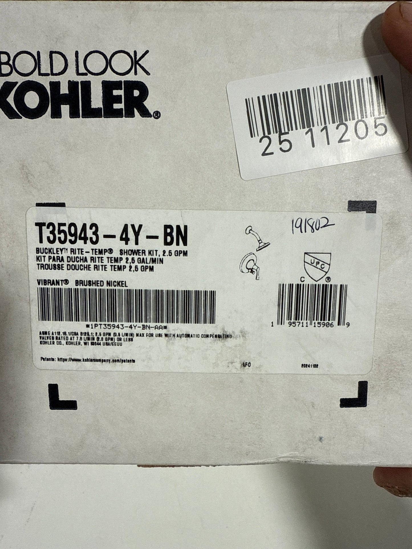 Kohler Buckley Rite-Temp Shower Trim Kit with Push-button Diverter, 2.5 Gpm