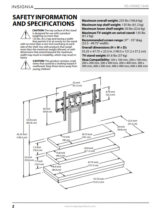 Insignia - TV Stand for Most Flat-Panel TVs up to 55" - Dark Brown