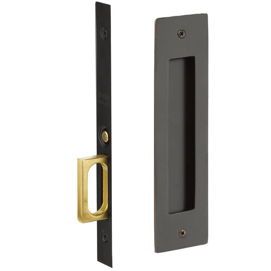 Narrow Modern Rectangular Mortise Passage Pocket Door Hardware in Oil Rubbed Bronze