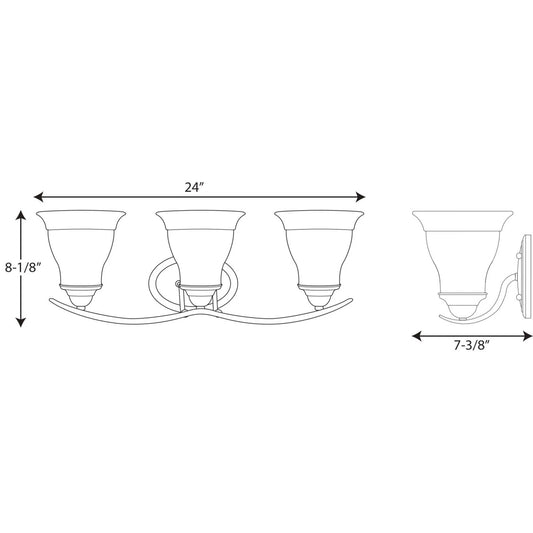 Roseto PBF6177 Kennedy 24"W 3 Light Bathroom Vanity Light - Nickel