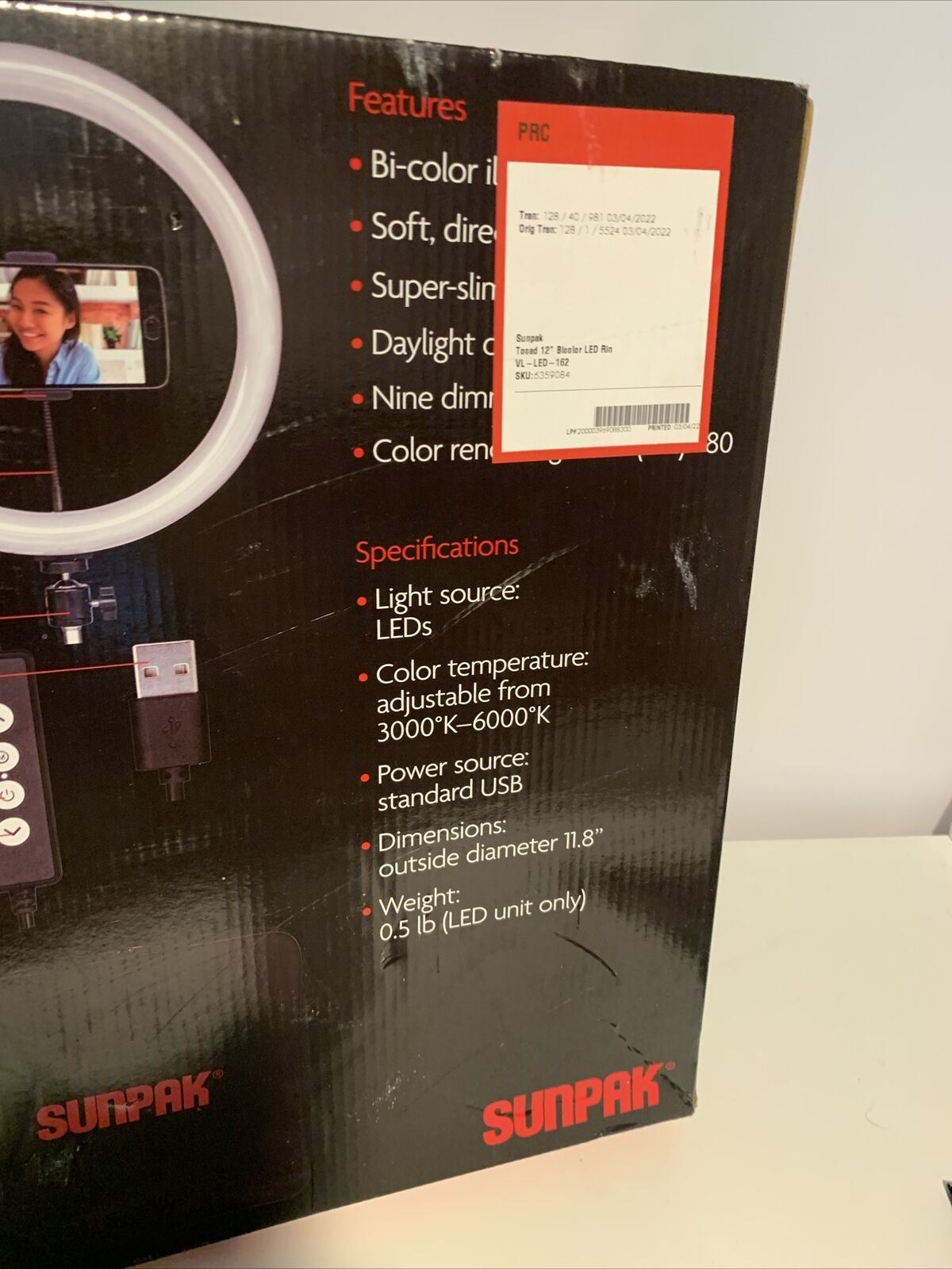 Sunpak - Kit de anillo de luz LED bicolor de 12" - Caja abierta