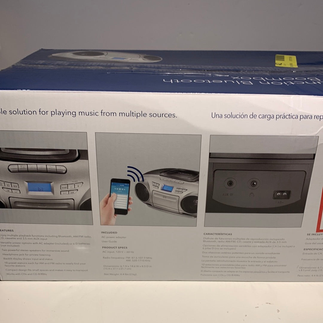 Insignia - AM/FM Radio Portable CD Boombox with Bluetooth - Silver/Black - *Headphones & Tech Accessories