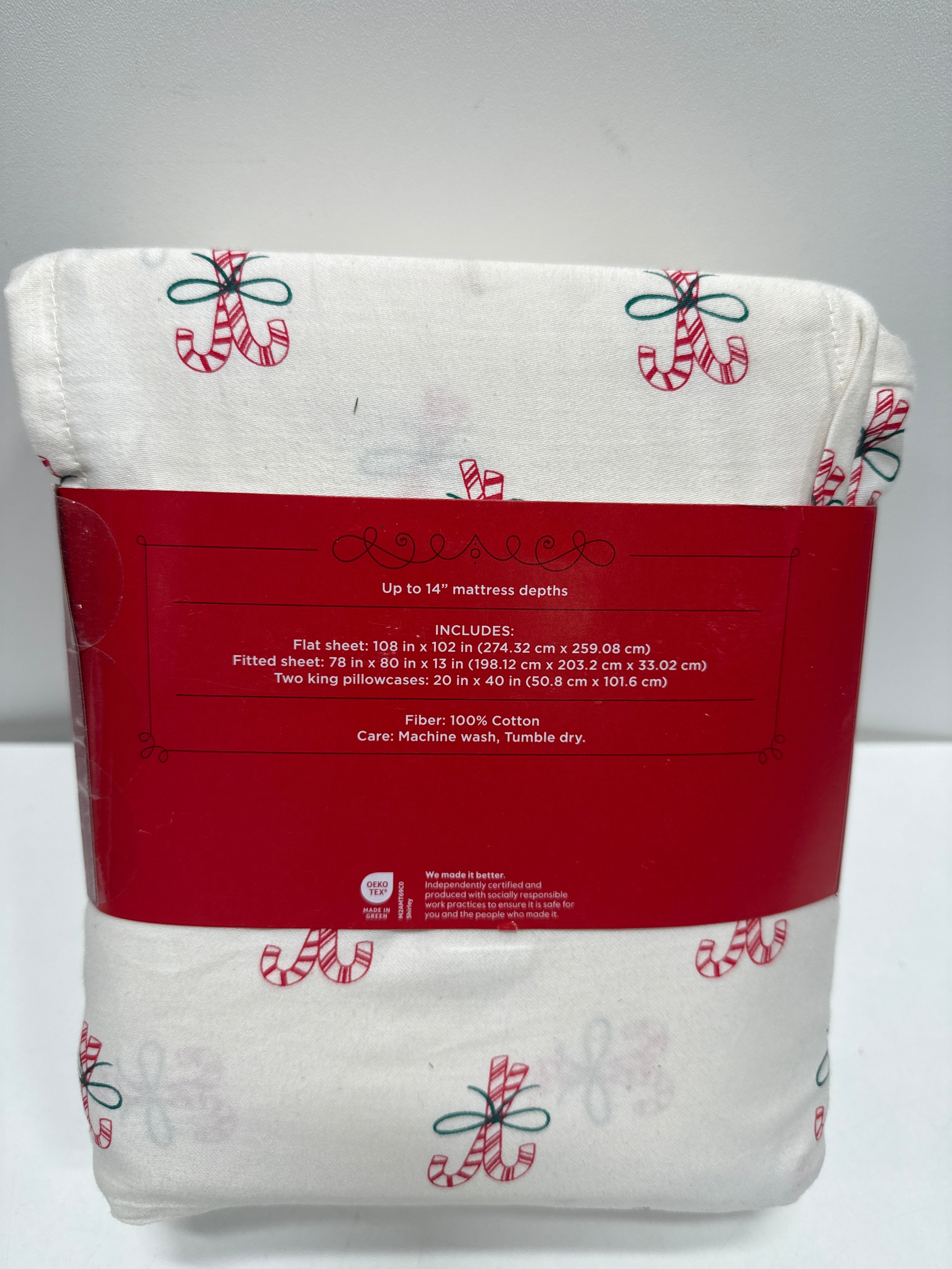 King Christmas Holiday Cotton Sateen Sheet Set Candy Canes - Wondershop - *Bedding