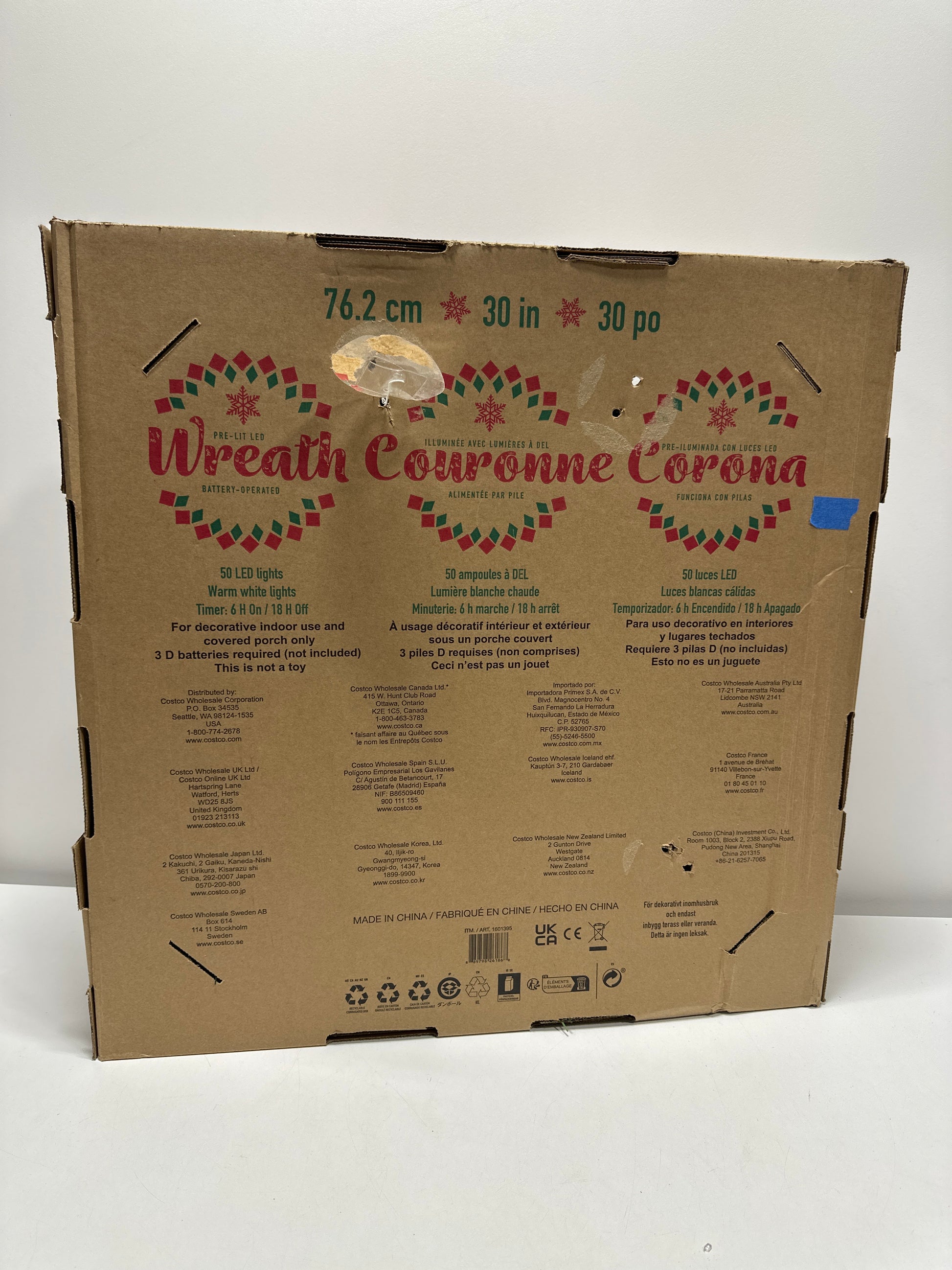 Kirkland 76.2 cm (30 in.) Pre-Lit Wreath with 50 Battery Operated LED Lights - *Christmas & Seasonal