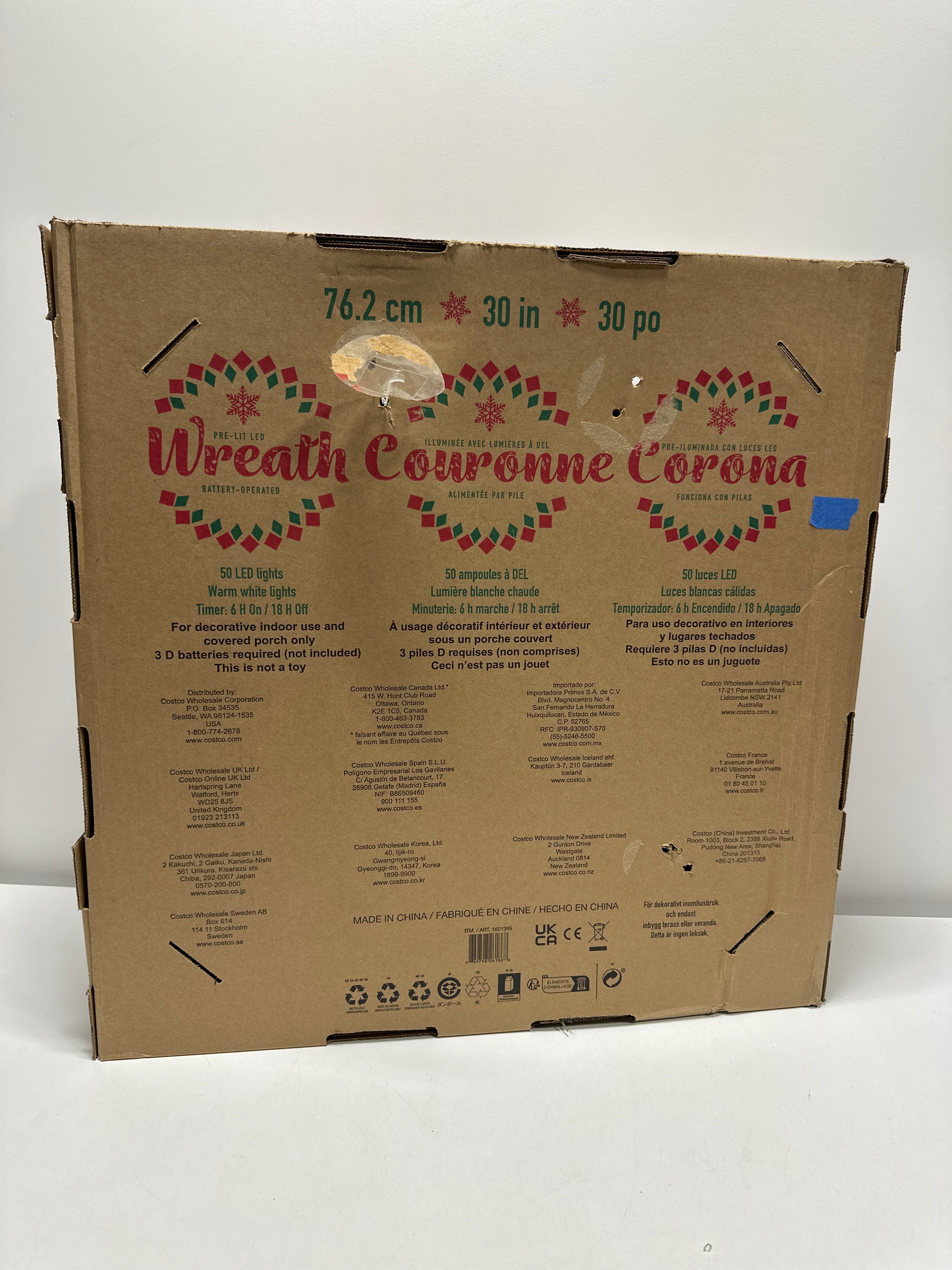 Kirkland 76.2 cm (30 in.) Pre-Lit Wreath with 50 Battery Operated LED Lights - *Christmas & Seasonal
