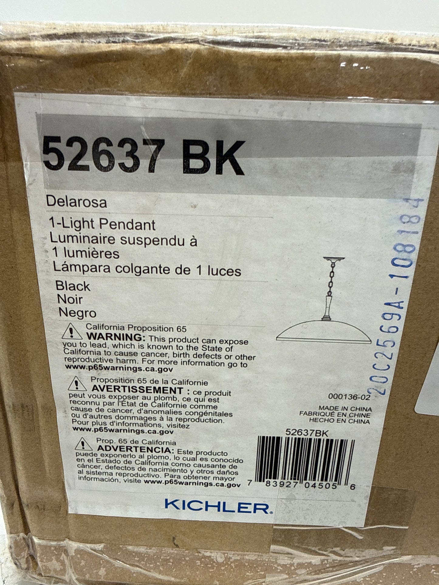 Kichler Delarosa 1-Light Pendant, Updated Traditional Light in Black and Champagne Bronze