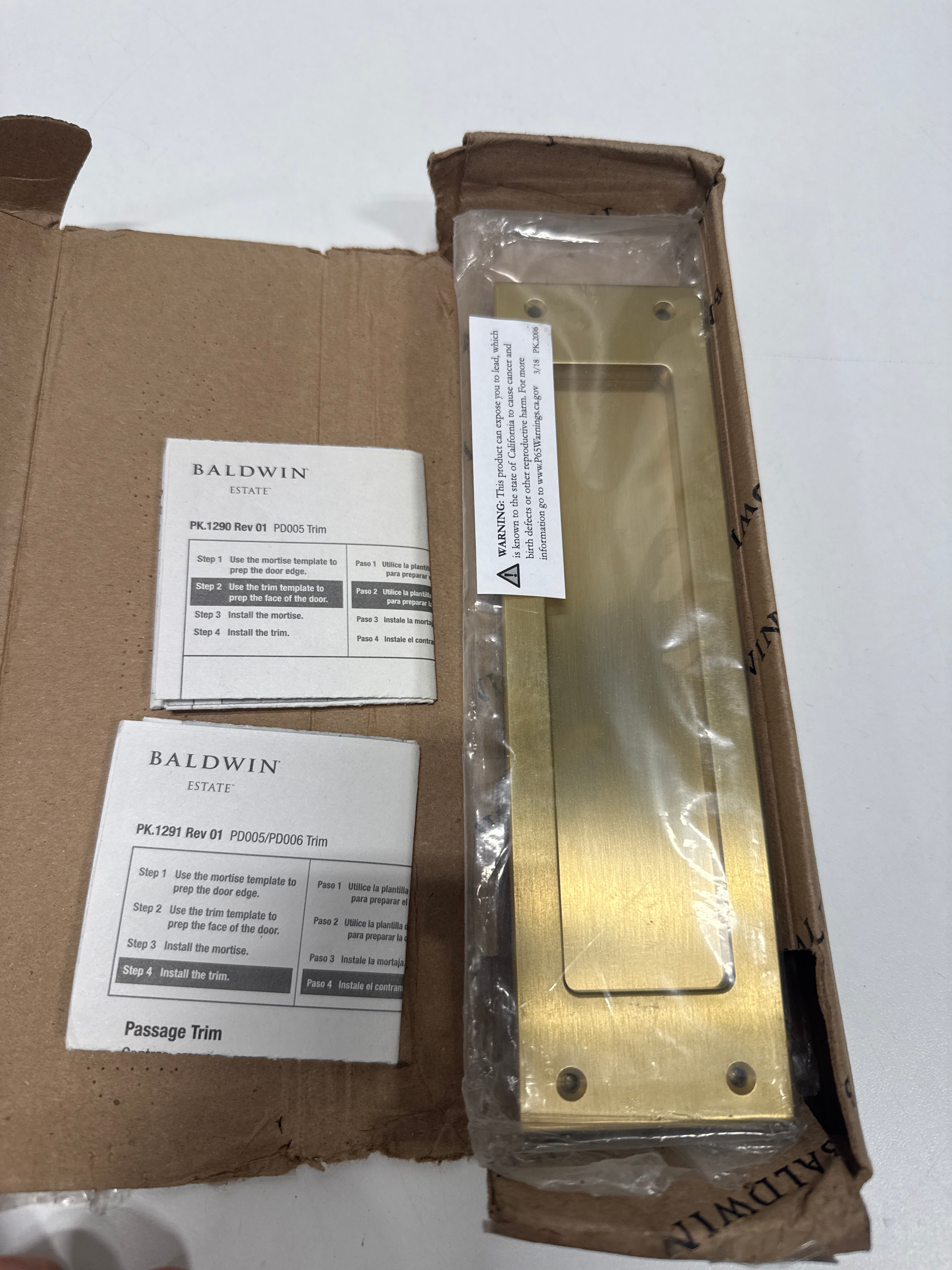 Baldwin PD005.PS Santa Monica Style Pocket Door Passage Trim Pair from the Estate Collection Vintage Brass