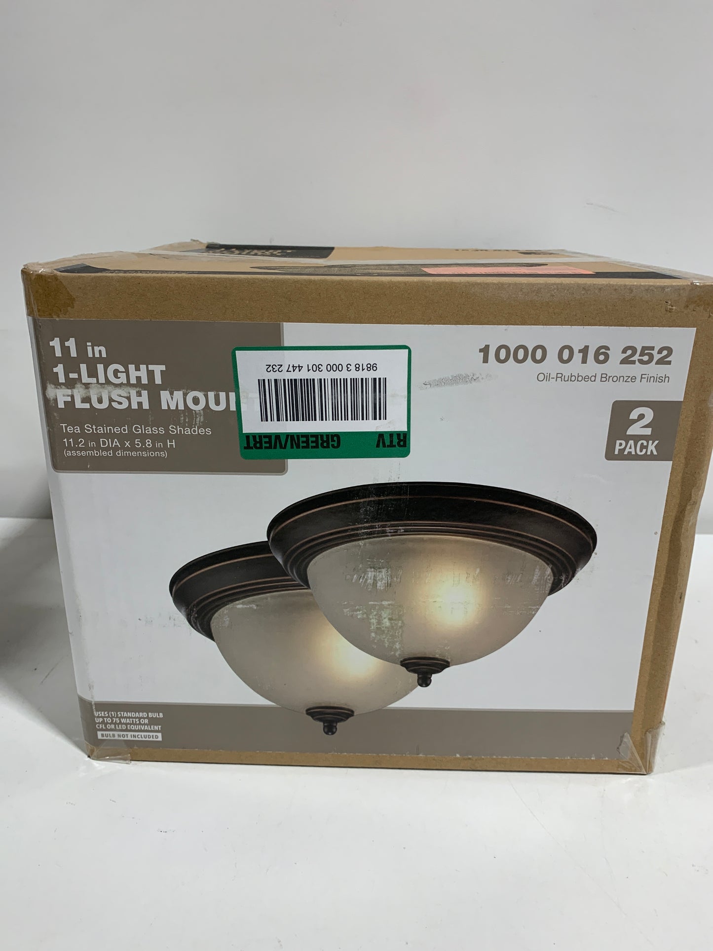 11 in. 1-Light Oil Rubbed Bronze Flush Mount (2-Pack)