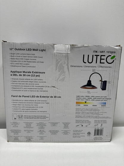 Lutec Vintage American Outdoor Wall Light Matte Black Copper Finish LED 12