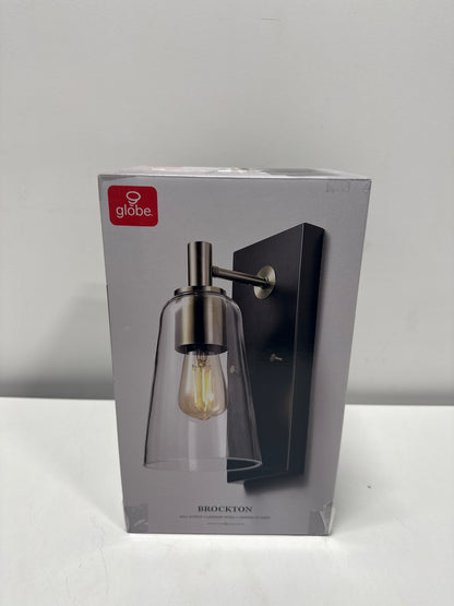 Brockton 5 in. 1-Light Matte Black Wall Sconce with Matte Brass Accent and Clear Glass Shade for Bedroom,Dining Room