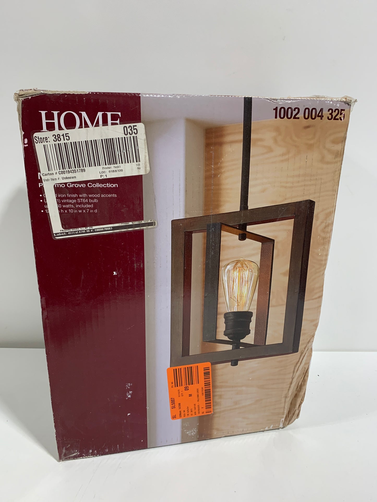 Palermo Grove 10 in. 1-Light Gilded Iron Farmhouse Kitchen Island Mini-Pendant with Hand Painted Walnut Accents