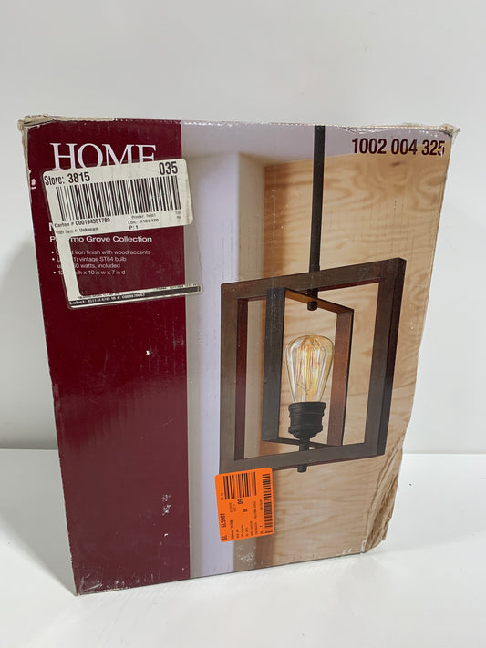 Palermo Grove 10 in. 1-Light Gilded Iron Farmhouse Kitchen Island Mini-Pendant with Hand Painted Walnut Accents