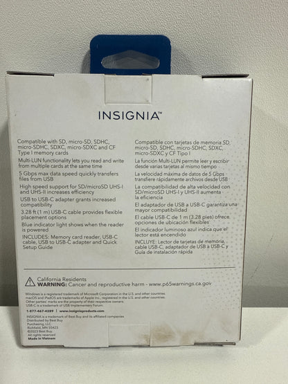 Insignia - USB-C to SD, MicroSD and CompactFlash Memory Card Reader - Black