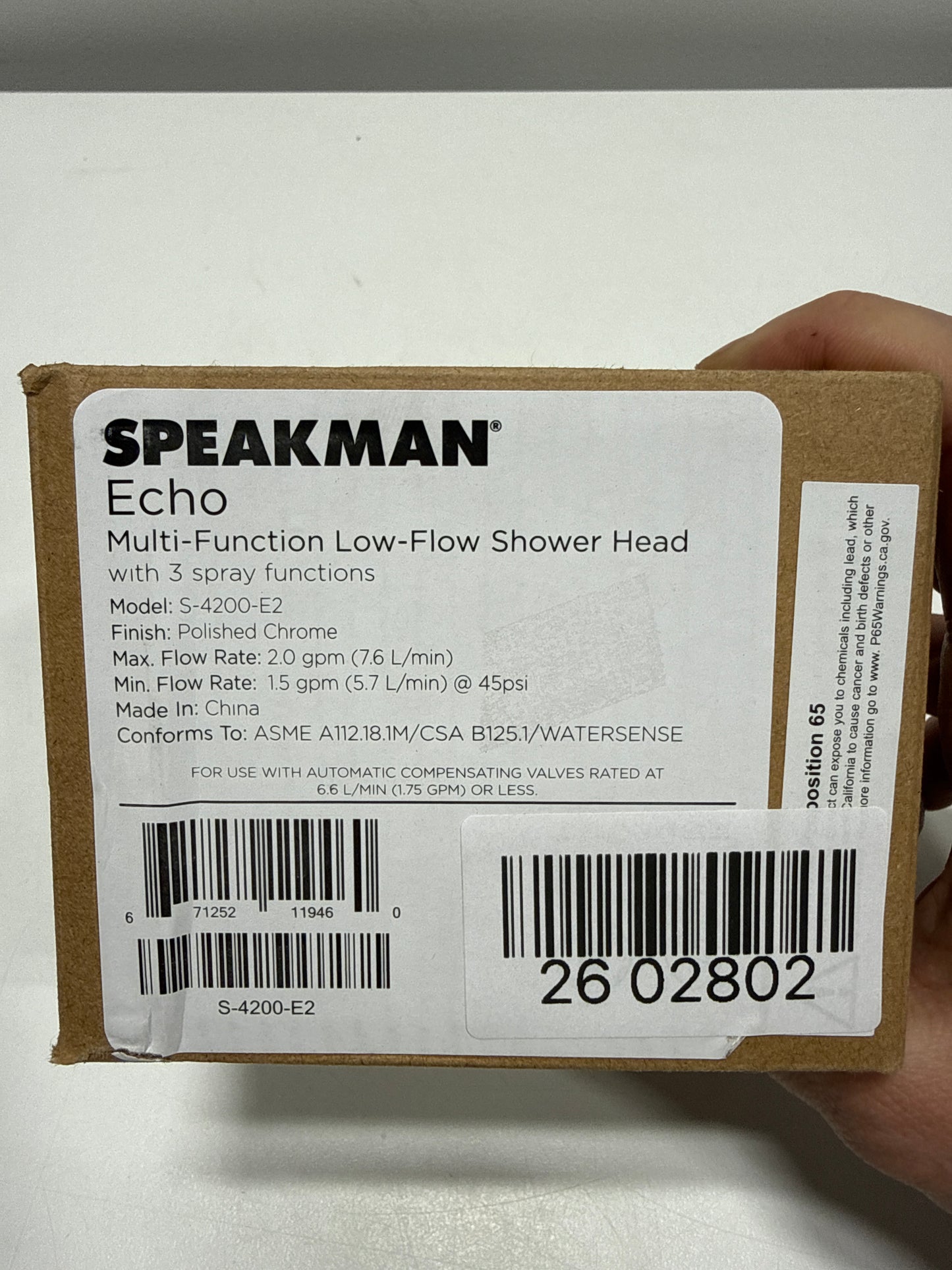 Speakman Echo S-4200-E2 2.0 gpm Low Flow Multi-Function Shower Head, Polished Chrome