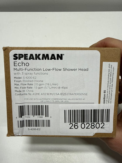 Speakman Echo S-4200-E2 2.0 gpm Low Flow Multi-Function Shower Head, Polished Chrome