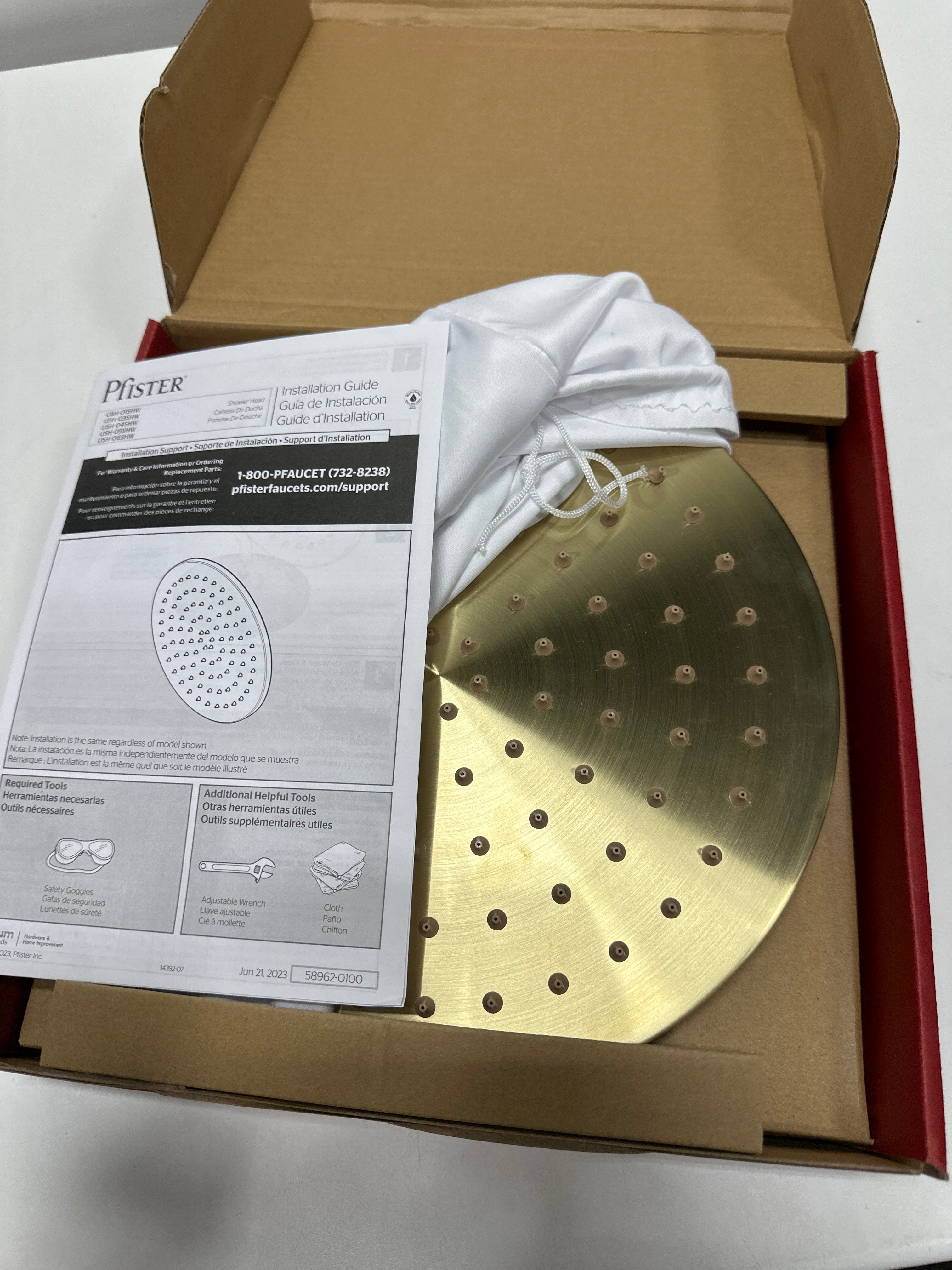 Pfister Ush-04Shw Modern Square 1.75 GPM Single Function Rain Shower Head - Gold