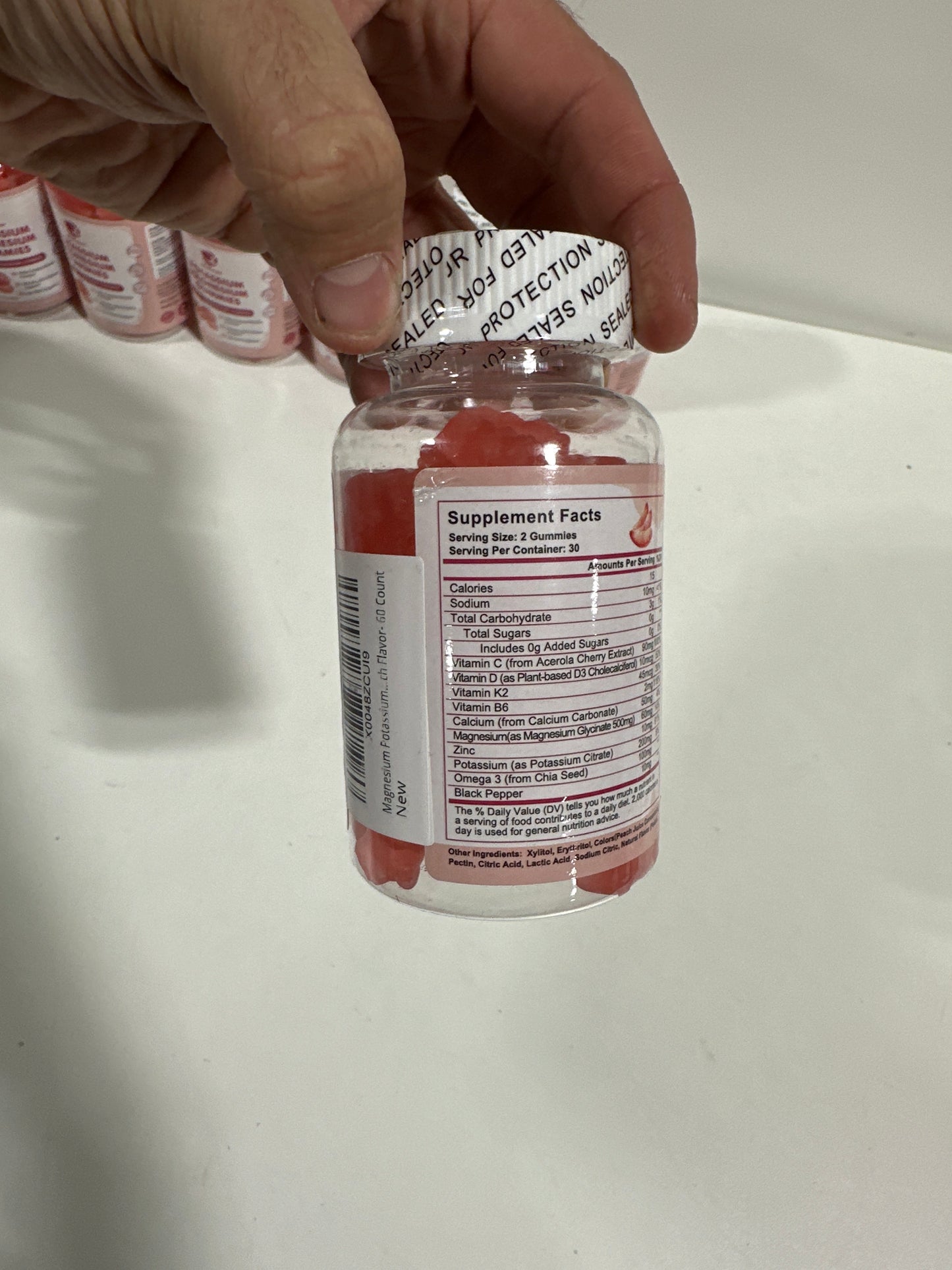 7 Potassium Magnesium Gummies - High Absorption Magnesium Glycinate & Potassium Citrate 200mg Plus Omega 3, B6, D3, K2 & Calcium - Chewable Gummy for Immunity & Energy - Peach Flavor - 60 Count