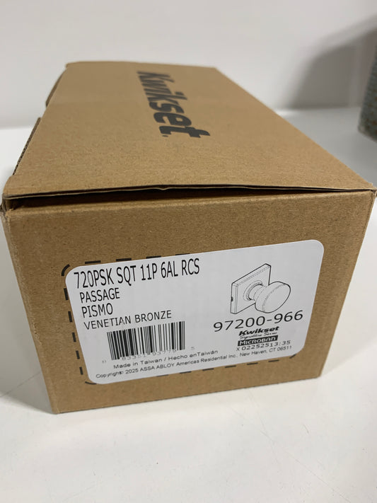 Kwikset Pismo Passage Door Knobset with Square Rose - Venetian Bronze - 720PSKSQT-11P