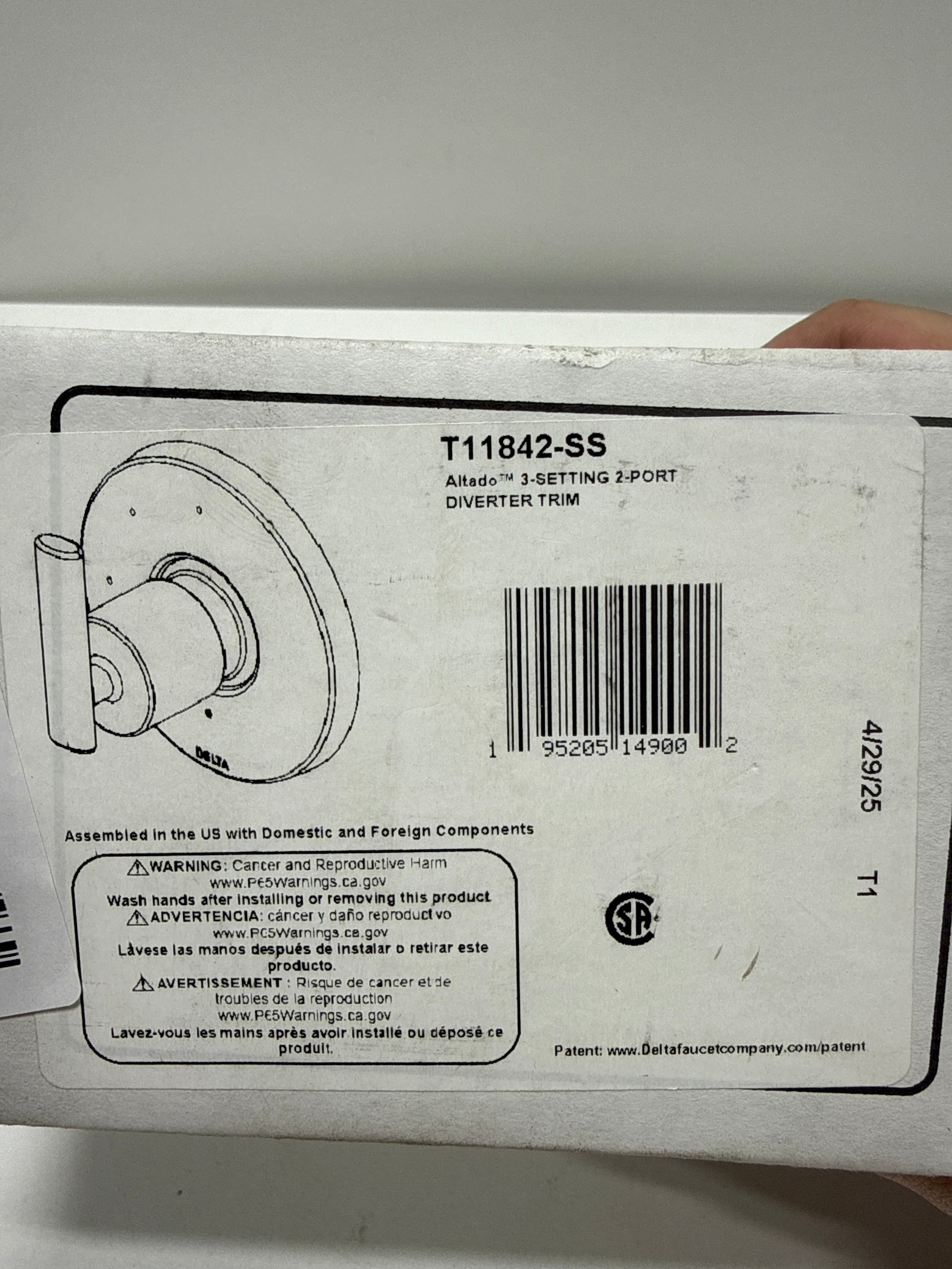 Delta T11842 Altado Three Function Diverter Valve Trim Less Rough-in Valve - Two Independent Positions