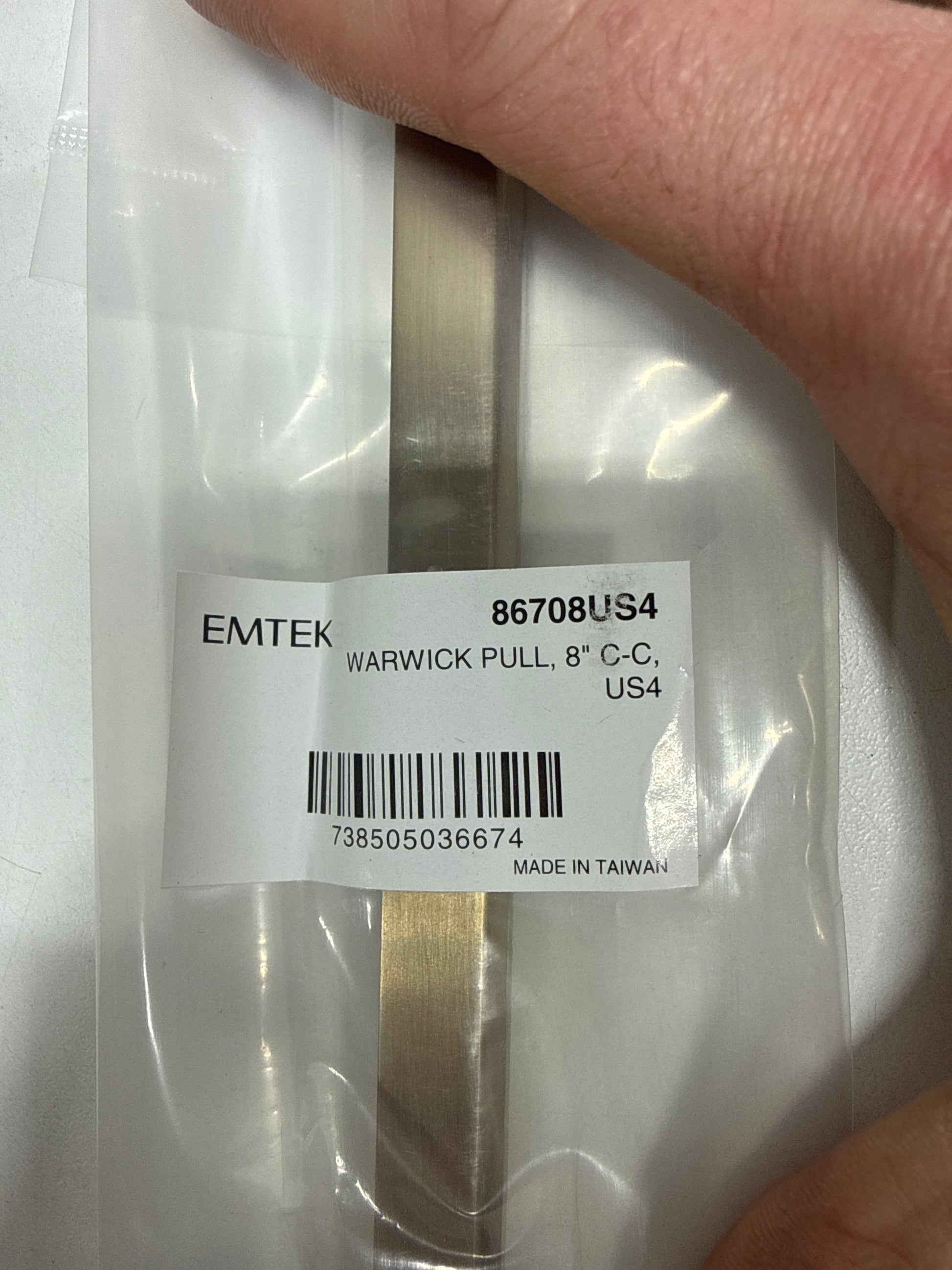 Emtek 86708US4 8 in. Center to Center Warwick Cabinet Pull Satin Brass - *Tools Hardware & Misc