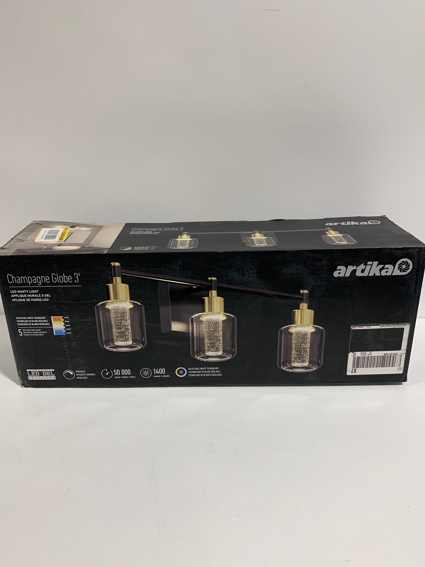 Champagne Globe 26 in. 3 Light Black Gold Modern Integrated LED 5 CCT Vanity Light Bar for Bathroom with Bubble Glass