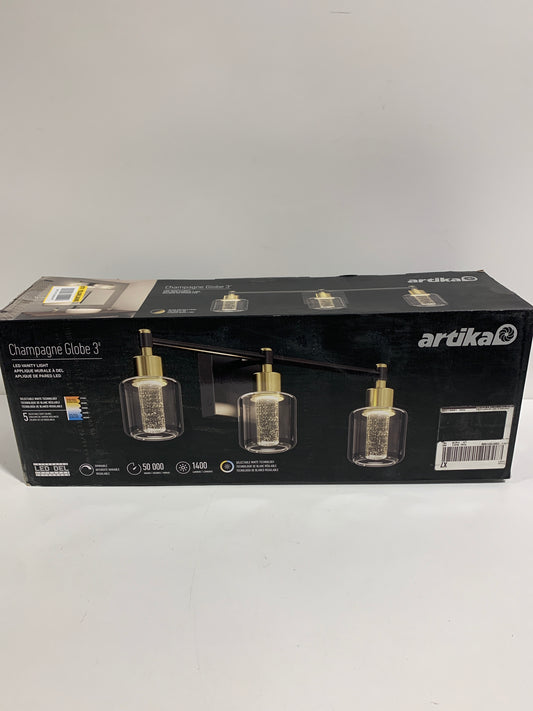 Champagne Globe 26 in. 3 Light Black Gold Modern Integrated LED 5 CCT Vanity Light Bar for Bathroom with Bubble Glass