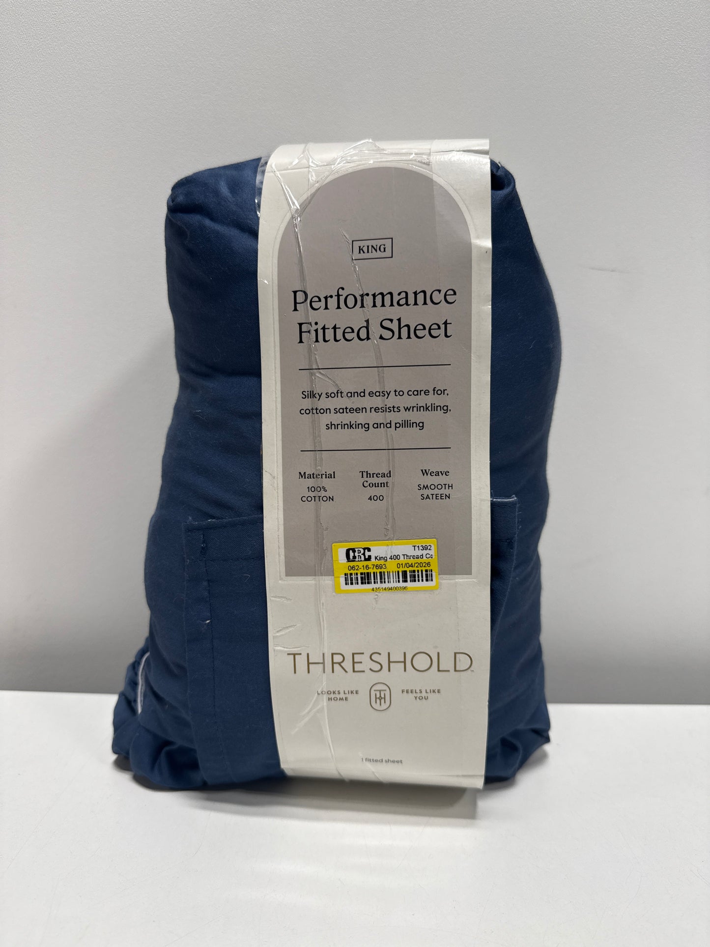 King 400 Thread Count Performance Fitted Sheet Metallic Blue - Threshold - Bedding