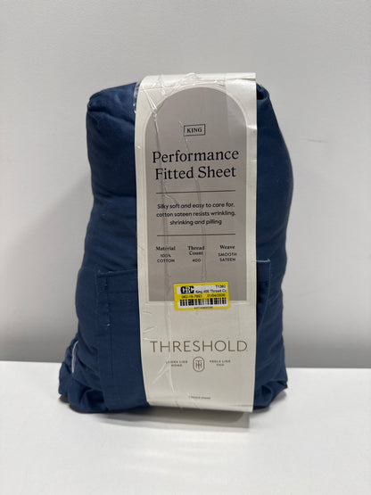 King 400 Thread Count Performance Fitted Sheet Metallic Blue - Threshold - Bedding