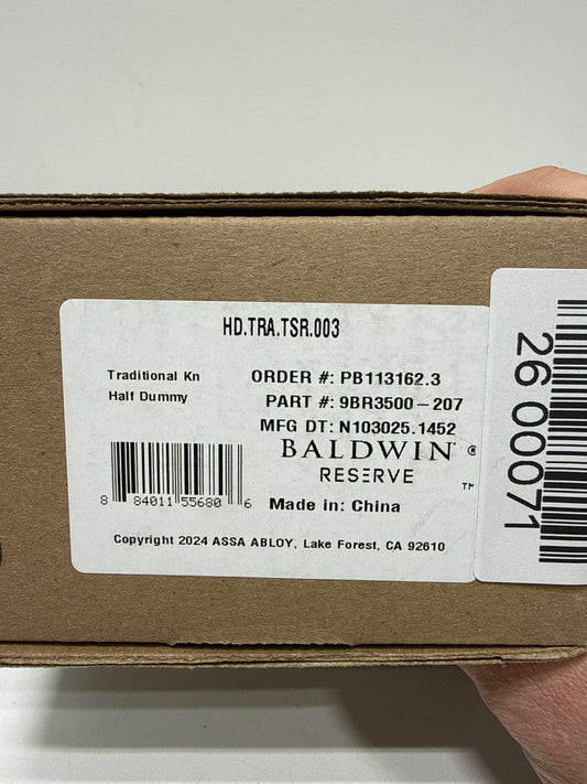 Baldwin HD.TRA.TSR Traditional Non-Turning One-Sided Dummy Door Knob with Square Rose Lifetime Polished Brass