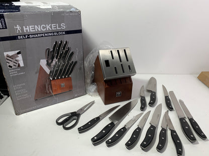 See Desc Used HENCKELS Forged Contour 14-pc Self-Sharpening Knife Block Set