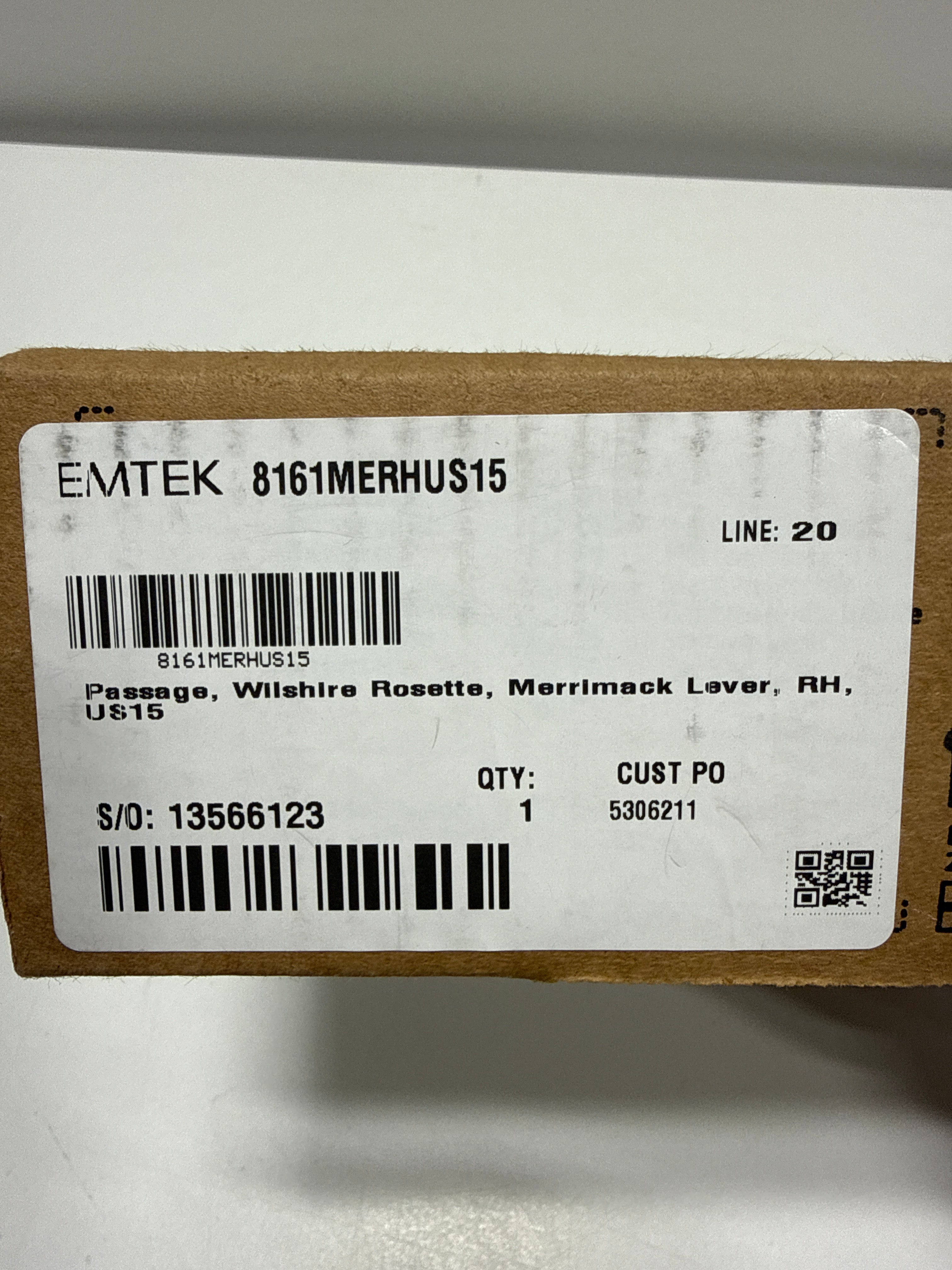 Emtek Passage, Wilshire Rosette, Merrimack Lever, RH, US15 SKU: 8161MERHUS15
