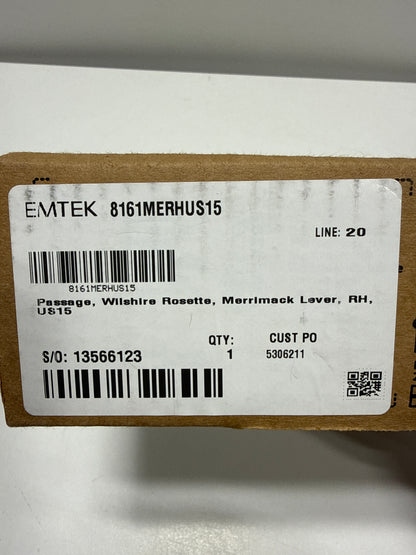 Emtek Passage, Wilshire Rosette, Merrimack Lever, RH, US15 SKU: 8161MERHUS15