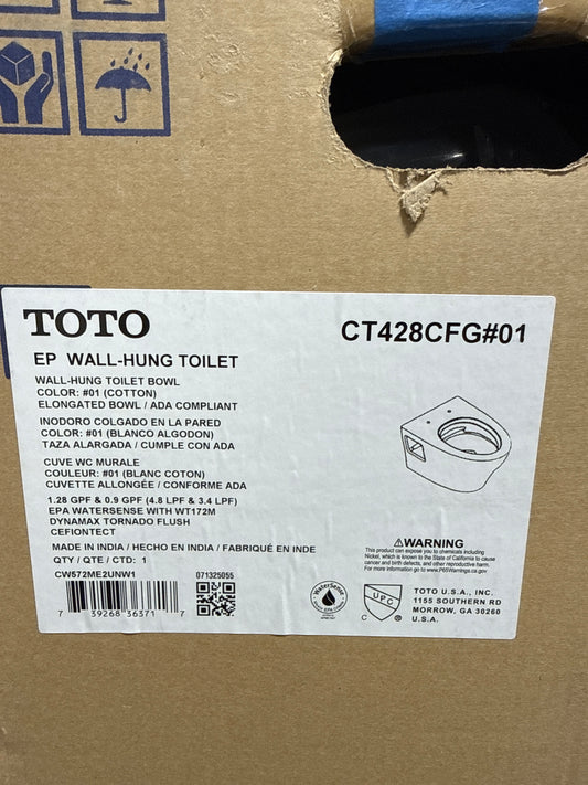 TOTO CT428CFG EP Wall Mounted Elongated Chair Height Toilet Bowl Only with Skirted Design and CeFiONtect - Less Sea