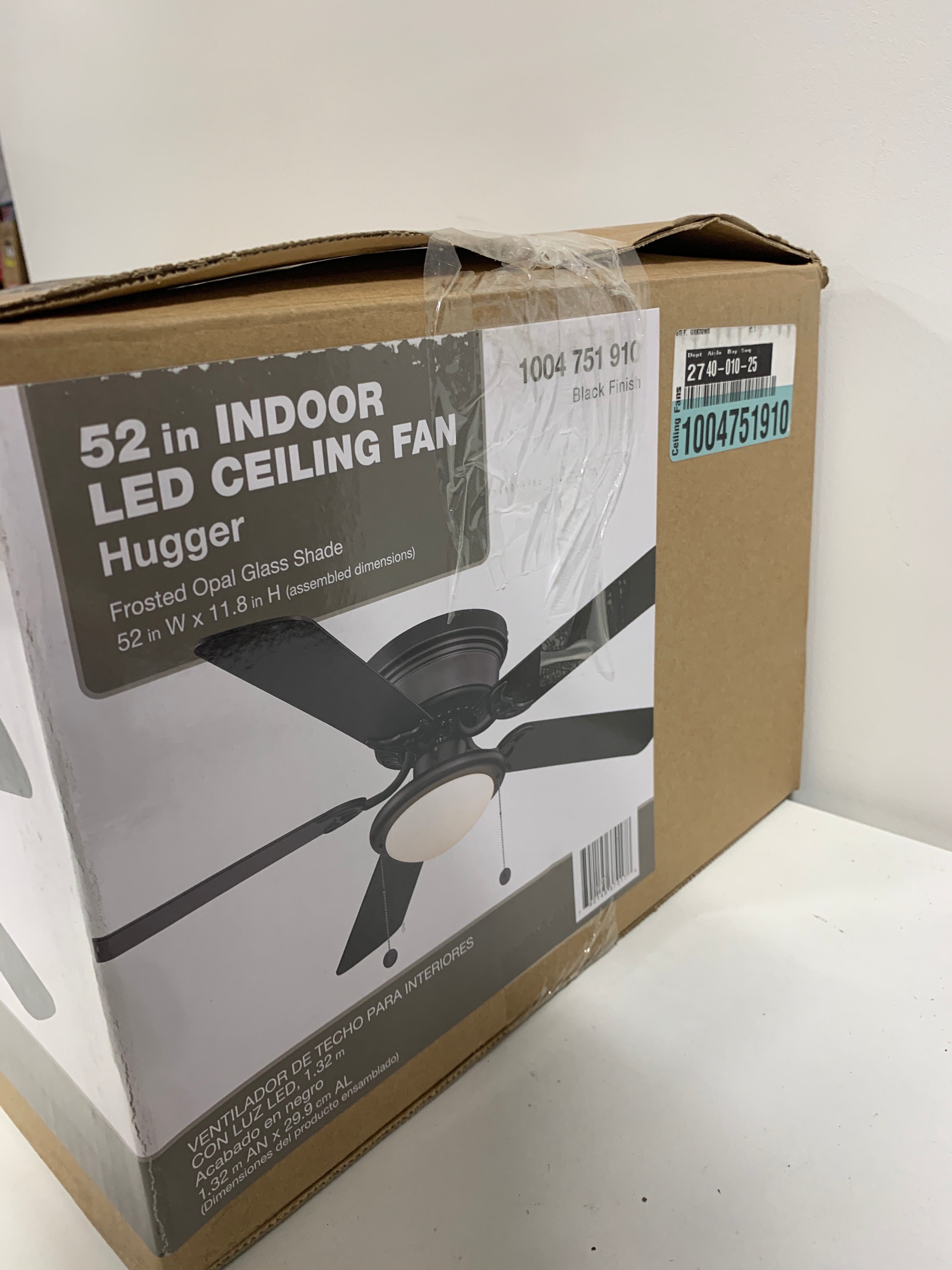Hugger 52 in. LED Indoor Black Ceiling Fan with Light Kit - *Lighting & Electrical