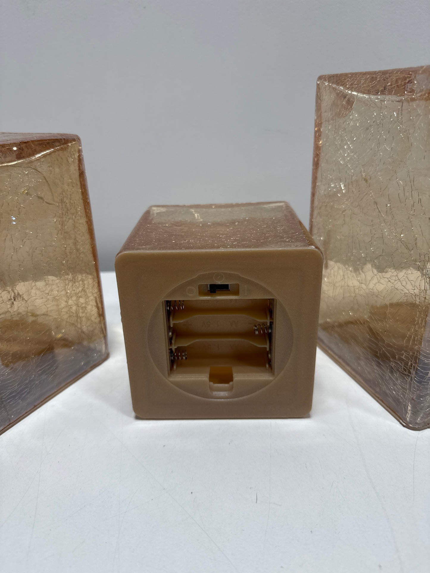 Used See Desc Evergreen LED Glass Cube Towers Gold Crackle Finish 3 Hand-Blown