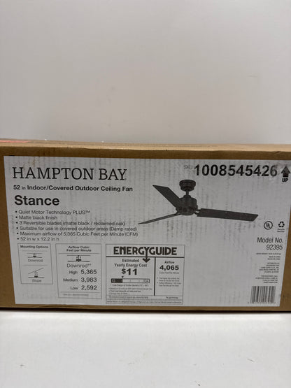 Stance 52 in. Indoor/Outdoor Matte Black Ceiling Fan with Remote Control