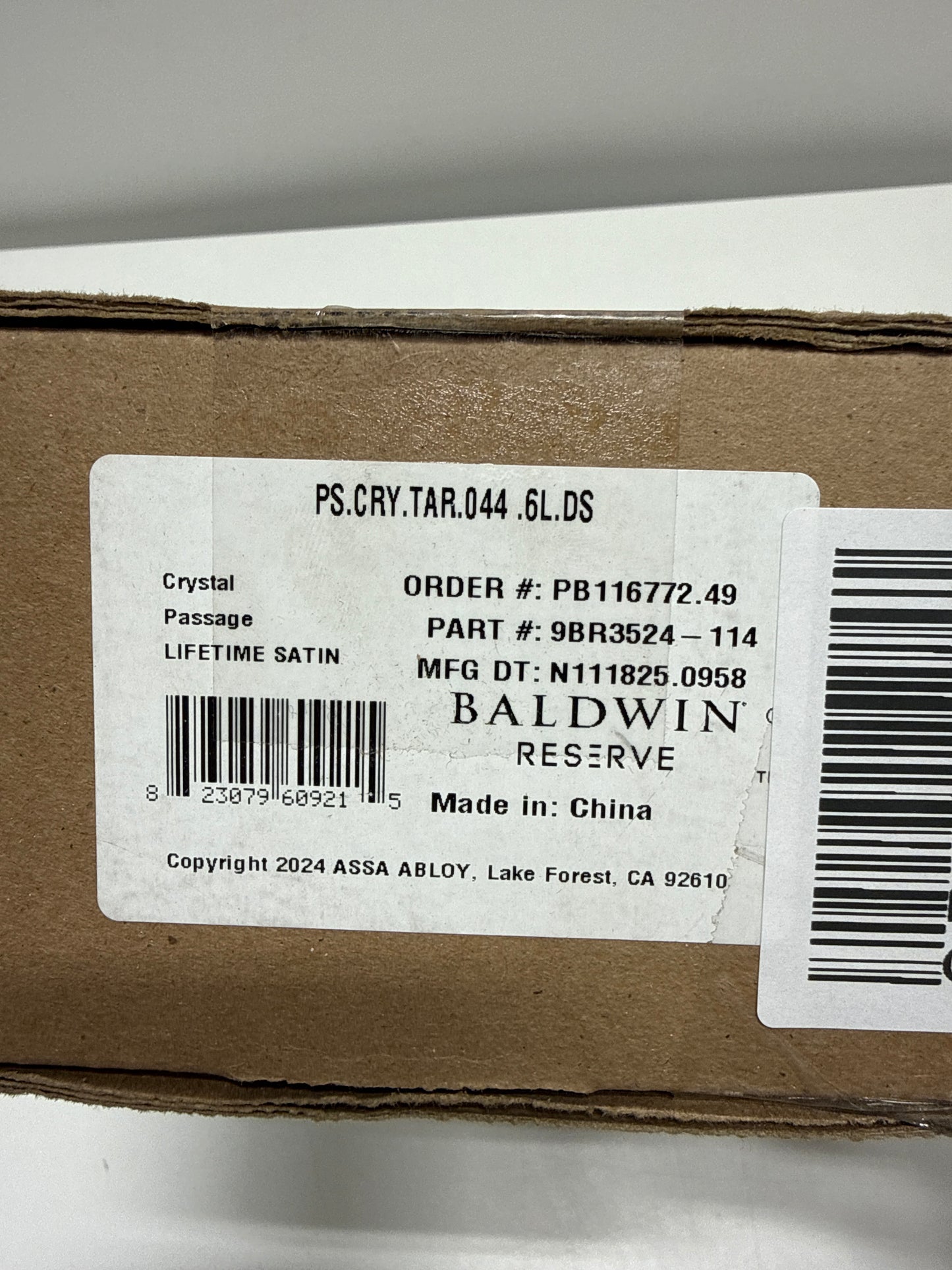 Baldwin PS.CRY.TAR Crystal Passage Door Knob with Arch Rose Lifetime Satin Brass