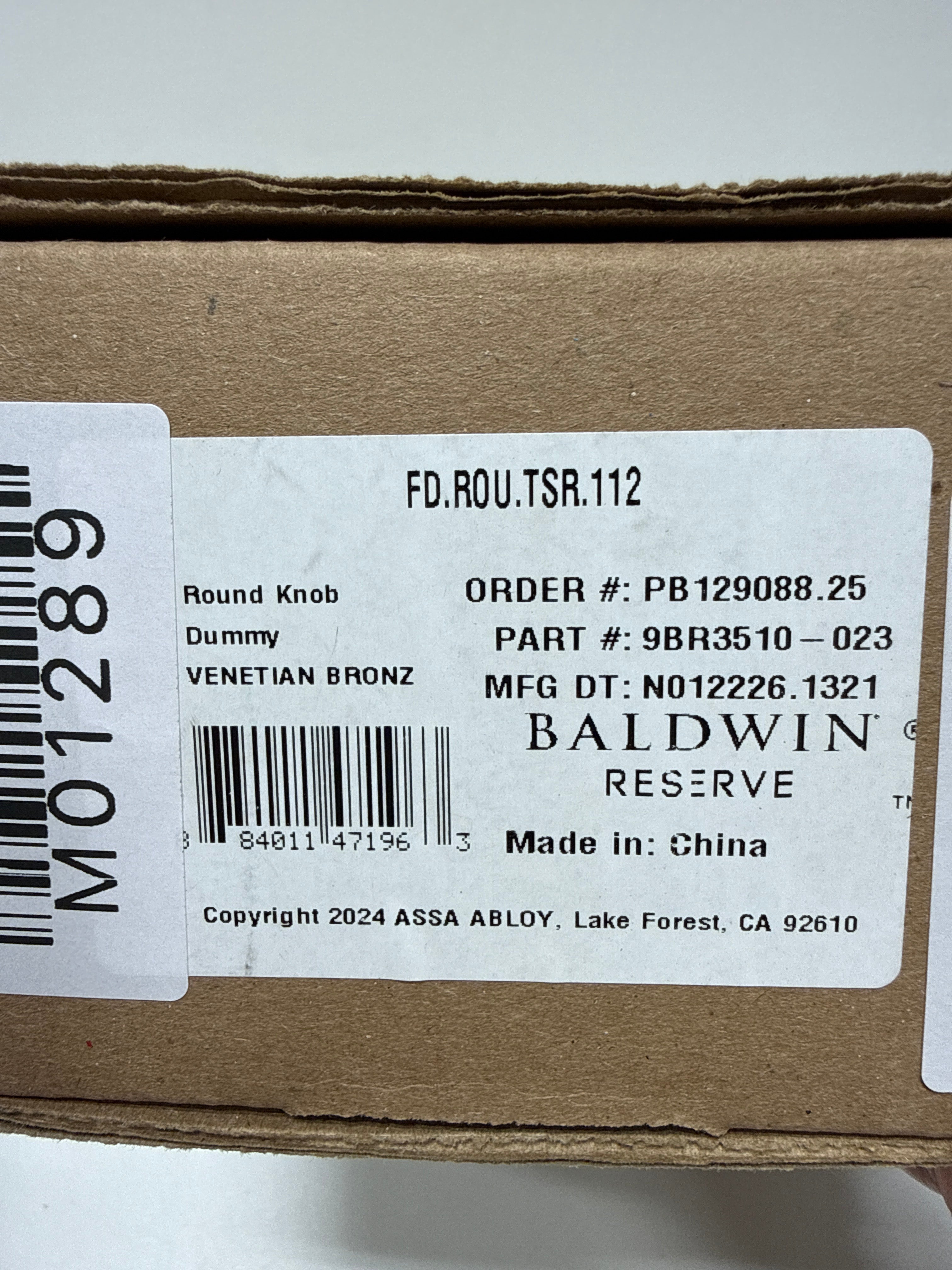 Baldwin FDROUTSR112 Reserve Full Dummy Lockset x Round with Traditional Square Rose in Aged Bronze Finish