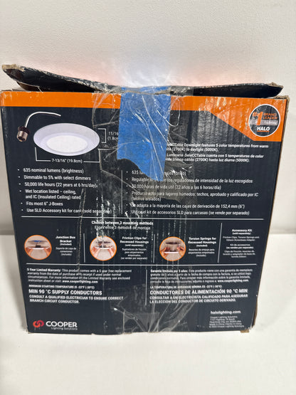 HALO SLDSL6 Series 6 Inch 2700K-5000K Selectable CCT Surface Integrated LED Downlight Recessed Light with White Round Trim