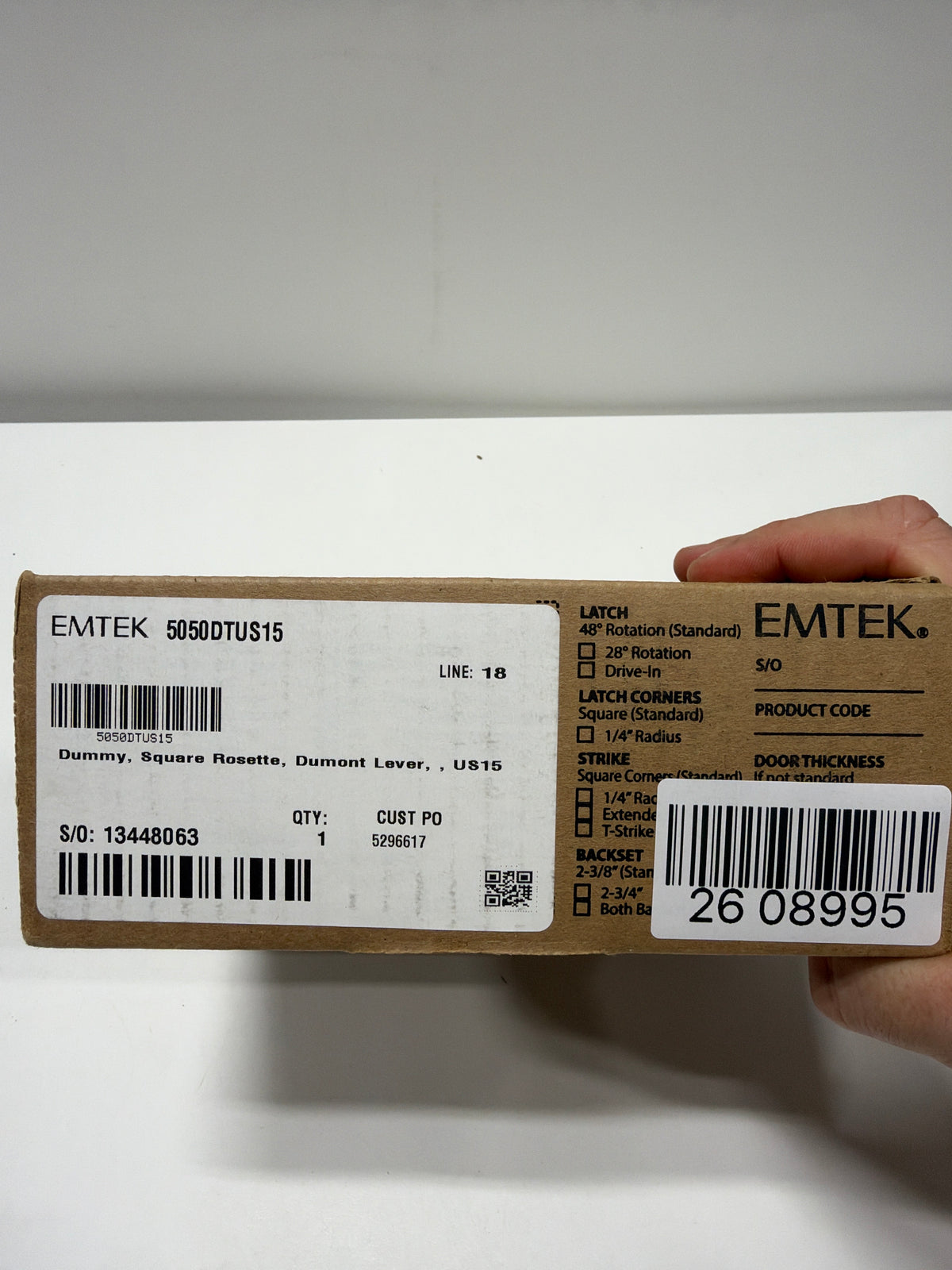 EMTEK Square Rosette Dummy, Pair with Matching Finish Dumont Lever 5050DTUS15 - Satin Nickel (US15)