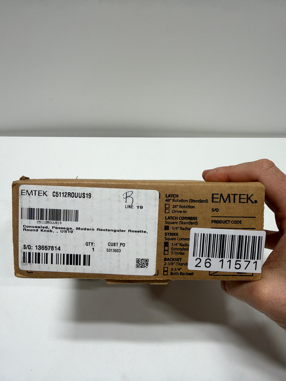 EMTEK Concealed Fastener Modern Rectangular Rosette Passage Set with Matching Finish Round Knob C5112ROUUS19 - Flat Black (