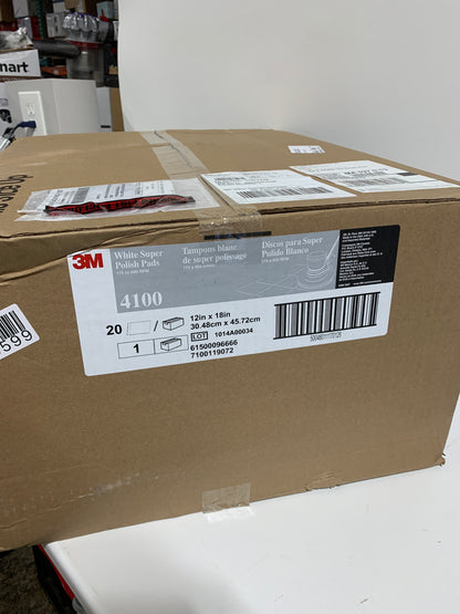 3M White Super Polish Floor Pad 4100, 12" x 18", 20/Case, Polish Wood Floors, Spray Cleaning or Dry Buffing Soft Finishes