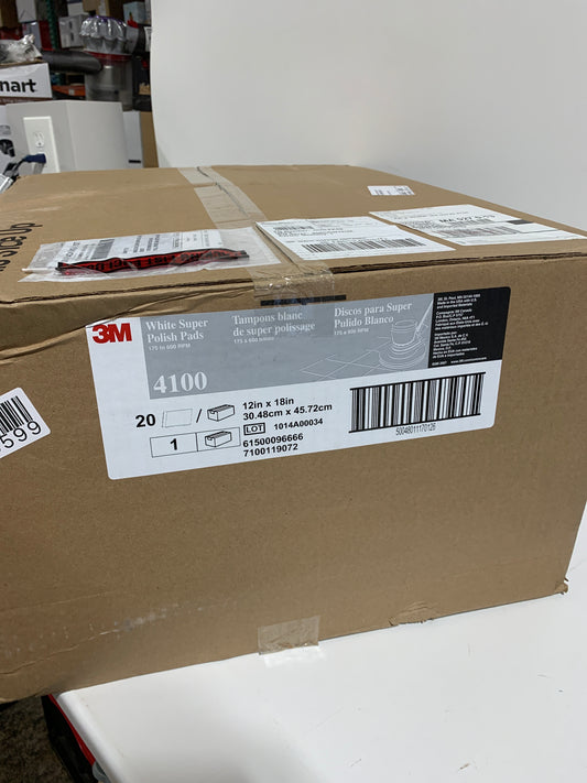 3M White Super Polish Floor Pad 4100, 12" x 18", 20/Case, Polish Wood Floors, Spray Cleaning or Dry Buffing Soft Finishes