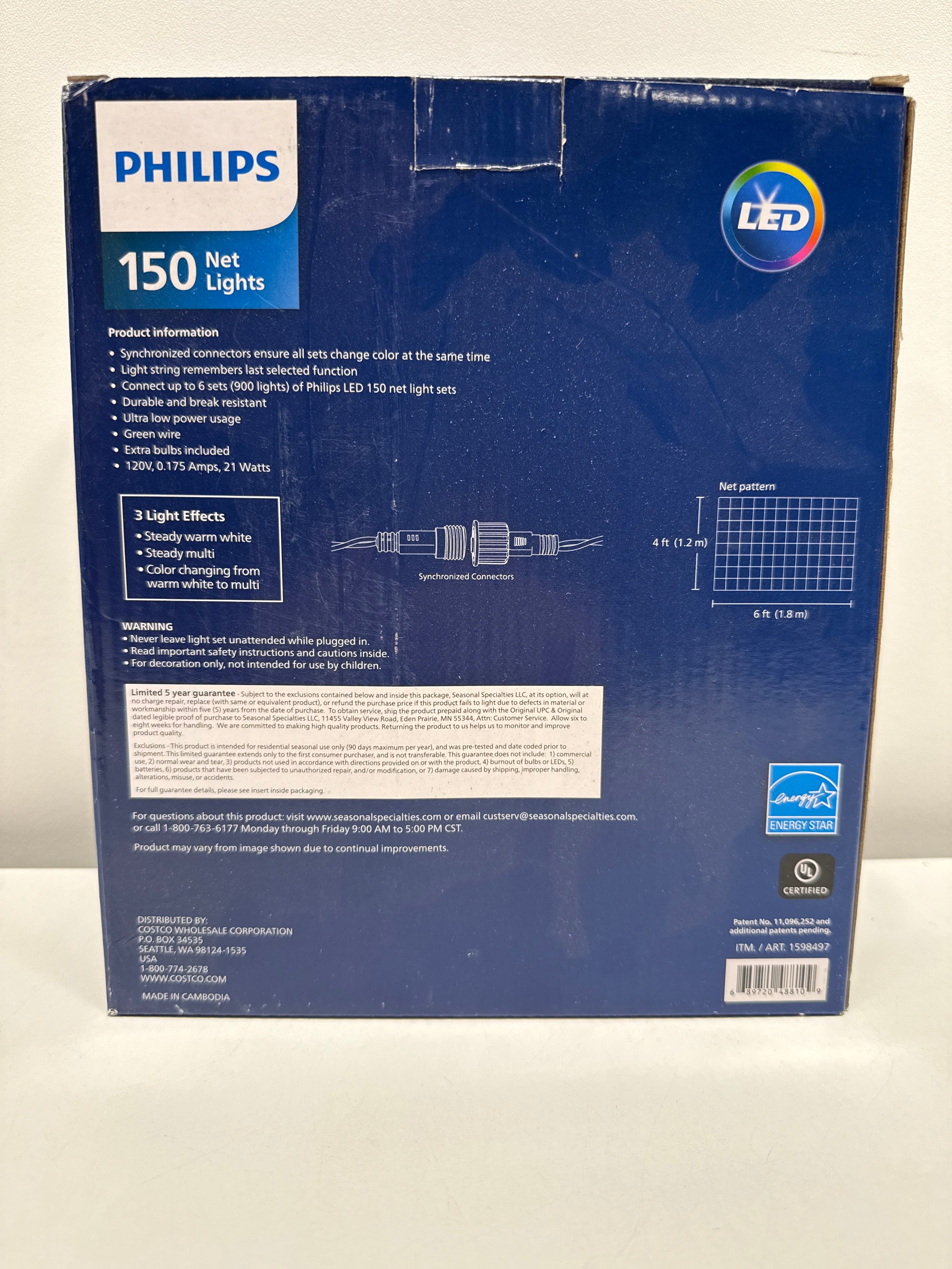 Philips 150ct Net Lights 4FT X 6FT Color Changing LED Green Wire